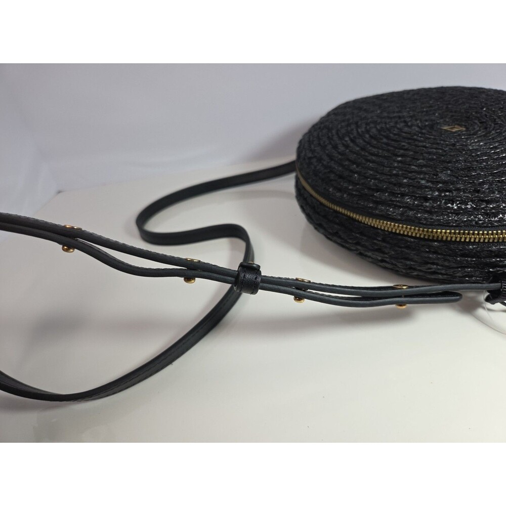 Eric Javits Canteen Style Black Woven Shoulder Bag w/Feather Details 9" Across - Picture 8 of 14